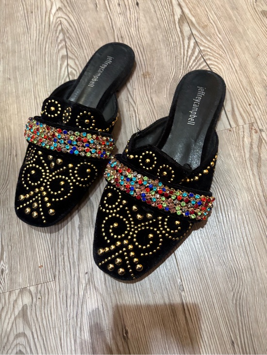 Jeffrey Campbell Shoes - Jeffrey Campbell Black Velvet Jeweled Slip-On Mules